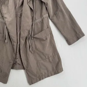Becool Hooded Utility Jacket Womens Large Taupe Draped Open Front Drawstring thumbnail 5