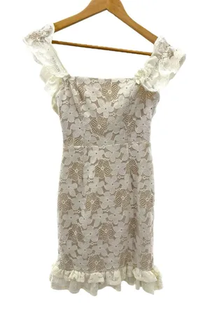Here Comes The Sun‎ White Floral Lace Ruffle Mini Dress Off Shoulder Boho Bridal thumbnail 1
