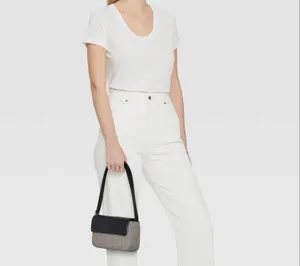 Flap Shoulder Bag- A New Day Black/Woven Polypropylene, Adjustable Strap, Lightweight Design thumbnail 2