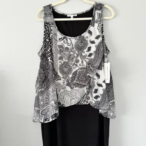 Notations Size-1X Women's Chiffon Overlay Abstract‎ Patterned & Black Dress thumbnail 6