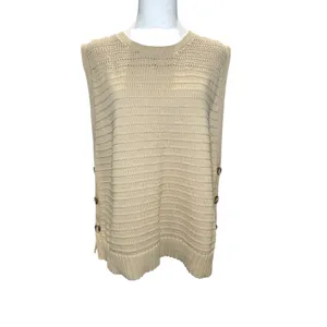 Chico's Beige Taupe Cotton Linen Sweater Vest 3 XL Side Button Layers‎ Preppy thumbnail 2