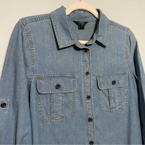 J Crew Chambray Shirt Dress Essential Long Sleeve Cotton Small thumbnail 2