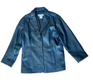 Dress Barn Vintage full size black soft leather jacket coat womens sz L thumbnail 1