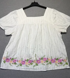 Women's Matilda Jane White Floral Embroidered Short Sleeve cotton blouse XXL thumbnail 1