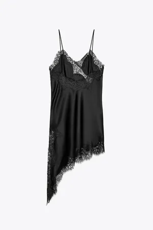 Zara asymmetric black camisole dress lace satin effect evening party date thumbnail 6