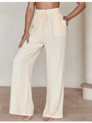 MONDAY SWIMWEAR‎ Tahiti Pants Ivory Wide Leg Drawstring Waist size V 12-14 Beach thumbnail 1