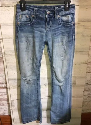 Miss me jeans standard boot cut size 25 white wash color distressed western jean thumbnail 1
