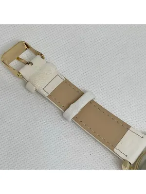Ding feng Women’s watch gold tone rhinestones 35mm quartz white leather running thumbnail 7