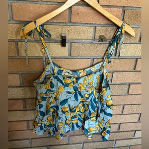 Mine Leafy Plant Floral Babydoll Tank Top Tie Women’s Size Large thumbnail 4