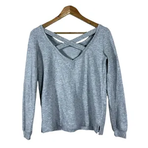 Aerie Crisscross V-Back Heathered Sweatshirt Grey Balletcore Long Sleeve Size S thumbnail 3