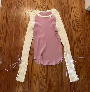Free People Purple Ribbed Long Sleeve Top thumbnail 1