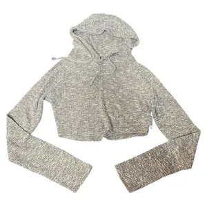 Gymshark Womens Cropped Hoodie Marled Grey Knit Long‎ Sleeve Pullover Size S thumbnail 1