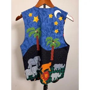 Handmade Noahs Ark Reversible Quilted Patchwork Animal Vest Multi-Color thumbnail 5