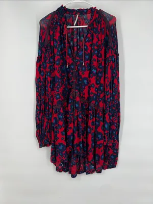 Free People Love Letter Tunic Top Mini Dress Red retail $128.00 thumbnail 4