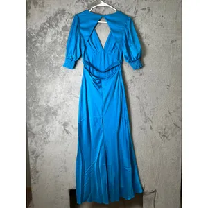 Petal + Pup Satin Maxi Dress Blue Open Back Puff Sleeve Formal Wedding‎ Med New thumbnail 3