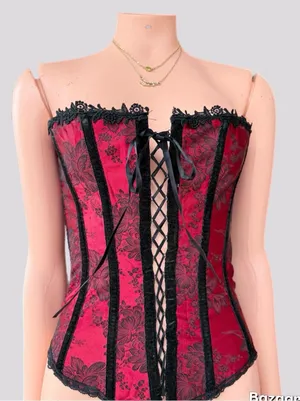 Y2K Red Black American Vintage Floral Corset thumbnail 3