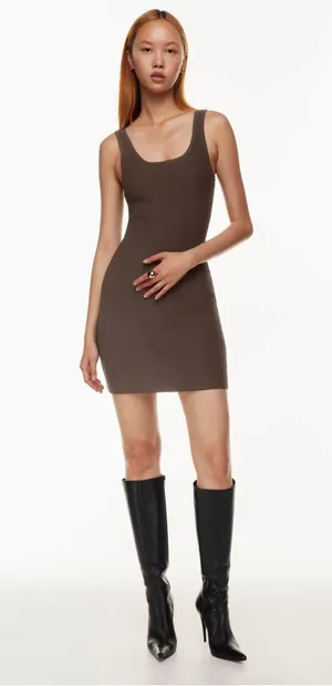Babaton Sculpt Knit Squareneck Mini Dress Mocha Brown thumbnail 1