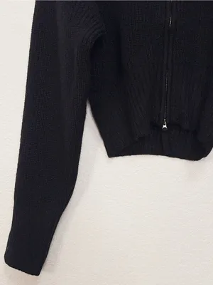 Zenana Black Ribbed Knit Two Way Zip Up Sweater Jacket Oversized Collar Cardigan thumbnail 7