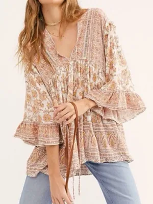 Free People Moonlight Dance Tunic NWT Boho Floral Festival Peasant Top S thumbnail 1