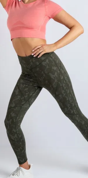 Boux Sport Womens Leggings Small Green Jacquard Camo Gym Yoga Athleisure thumbnail 1