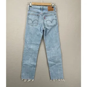 Levis Jeans Womens 24 Light Blue Wedgie Straight Distressed Button Fly Raw Hem thumbnail 15