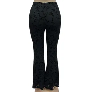 Source Unknown Black Mesh Floral Velvet Fully Lined High Waist Flare Stretch Pants Womens Small thumbnail 9