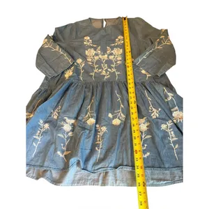 Embroidered Floral Cotton Chambray Shift Dress Womens Size XXL thumbnail 6