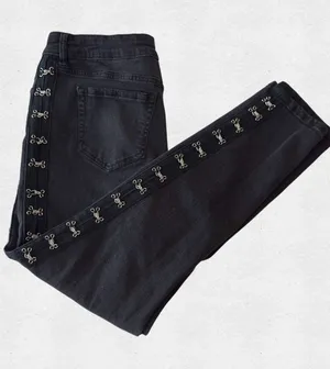 Faded Black Silver Hook Midrise Skinny Jeans Blackheart 13 10 Edgy Punk Goth Alt thumbnail 1