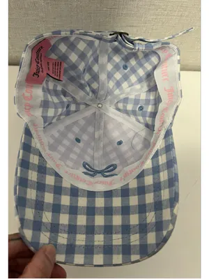 NWT Juicy Couture Baby Blue Gingham Boy Baseball Cap Couquette Y2K With Pin thumbnail 6