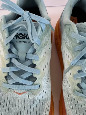 Hoka Clifton 8 Women's Mint Blue Running Shoes with Orange Midsole thumbnail 7