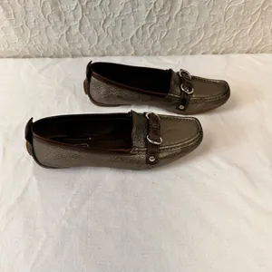 Coach Women’s Shoes Leather Loafers Size 7 M Gunmetal Gray Metallic Pebbled thumbnail 3