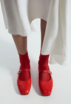 COS Red Leather Mary Jane Flats with Buckle Strap thumbnail 1