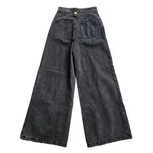 Freemarket Women Black Wide Leg Sailor Jeans Gold Button High Waist Small thumbnail 5