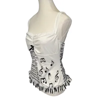 White music note piano key ruffle camisole top thumbnail 3