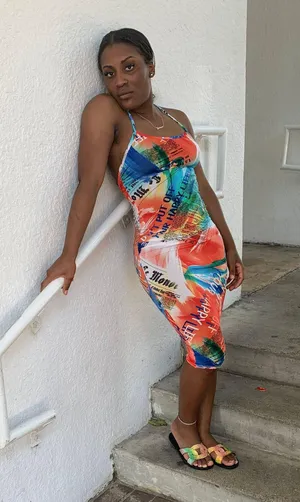 Multi Colored Sun Dress Orange Size M thumbnail 1