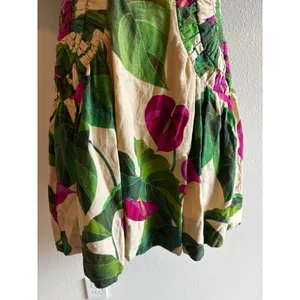 FARM Rio Sand Anthurium Leaves Puff Sleeve Mini Dress XS Summer Boho Ljnen thumbnail 12