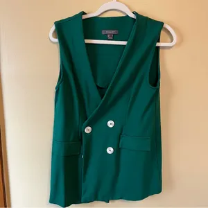 Primark Emerald Sleeveless Vest with White Buttons thumbnail 6