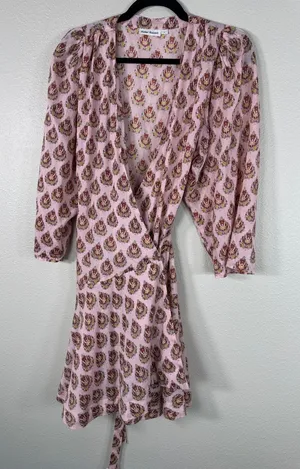 Roller Rabbit Pink Mini Wrap Dress Womens M Casual Summer Luxury Boho Classic thumbnail 1