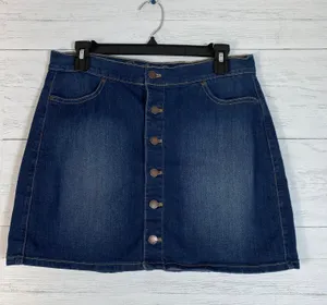 Mini Skirt Womens Size large Front Button Denim Jean Stretch dark Wash thumbnail 1