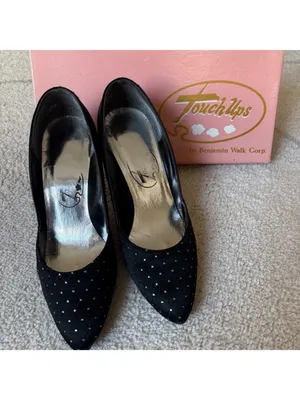 Vintage Black Satin Pumps Pointed Toe Rhinestone Heels w/ Box Sz 7 thumbnail 4