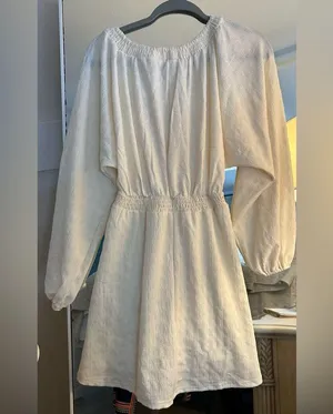 NEW Boho Puff Long Sleeve Flowy V Neck Smocked Lined Dress S thumbnail 2
