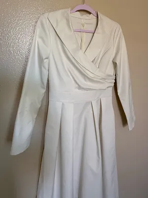 Ivory Long Sleeve Midi Dress Surplice Fit & Flare Bridal Wedding Small thumbnail 4