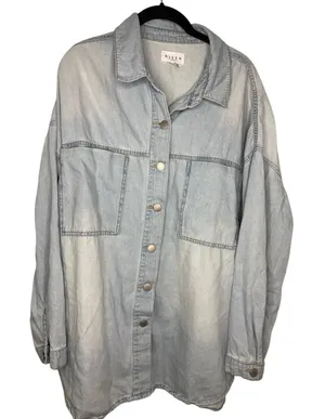 Risen Light Wash Denim Shirt Shacket Oversized Size XL Button Up thumbnail 1