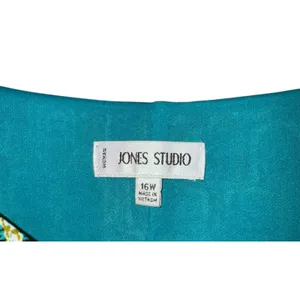 Jones Studio Green V-Neck Gathered‎ Front Geometric Midi Dress Womens 16W Retro thumbnail 3