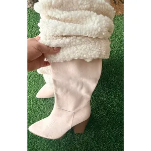 Women's US 9, Sherpa Fold Over Boots Knee High Cowboy Boots Chunky High thumbnail 2