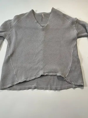 Free People 100% Cotton V-Neck Oversized Sweater in Gray Size Small thumbnail 2