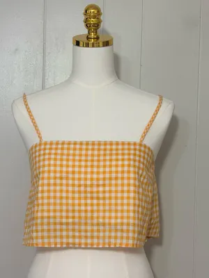 Lovers + Friends Bowie Top Tangerine Gingham Tie Back Crop XXS thumbnail 4