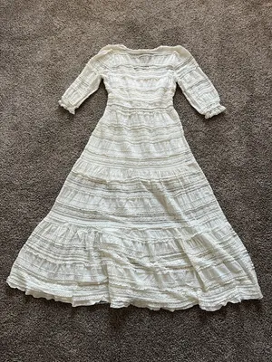 A Collective Story Maxi Dress White Lace Button Front Tassels Boho Medium thumbnail 5
