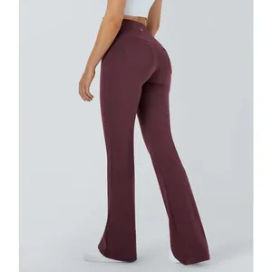 Halara High Waisted Pilates Flare Yoga Casual Stretch Red Mahogany Leggings XL thumbnail 2