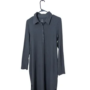Aerie Womens Charcoal Grey Ribbed Henley Maxi Dress Long Sleeve Side Slit XL thumbnail 2